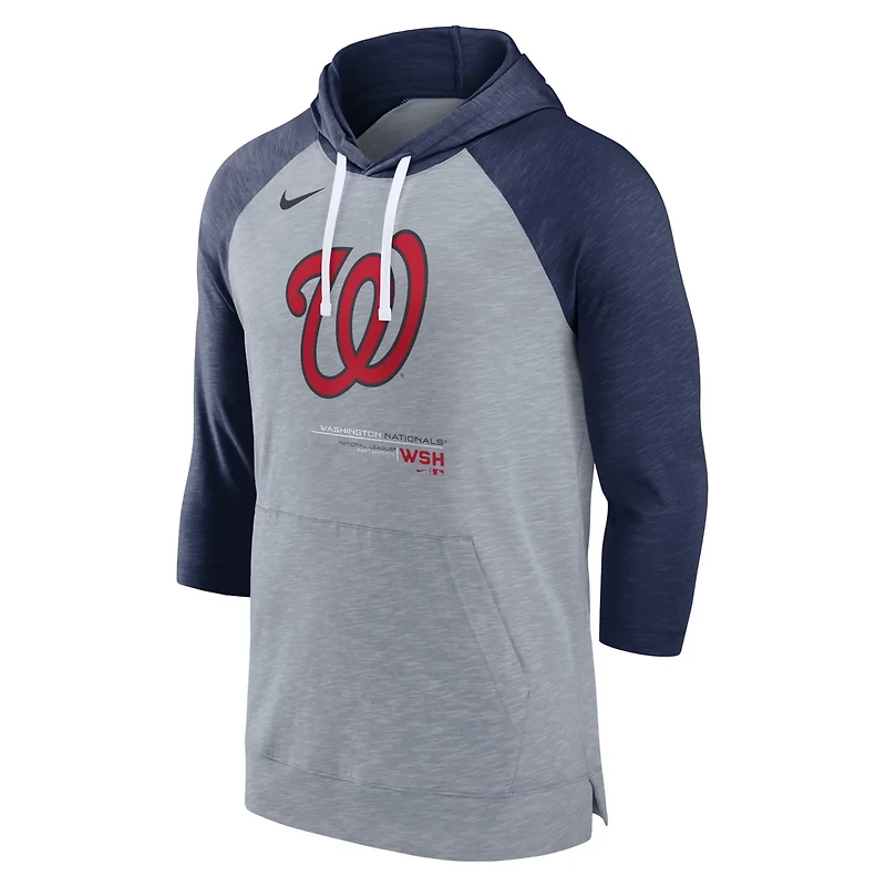 Nike Heather Washington Nationals Baseball Raglan 3 4-Sleeve Pullover Hoodie