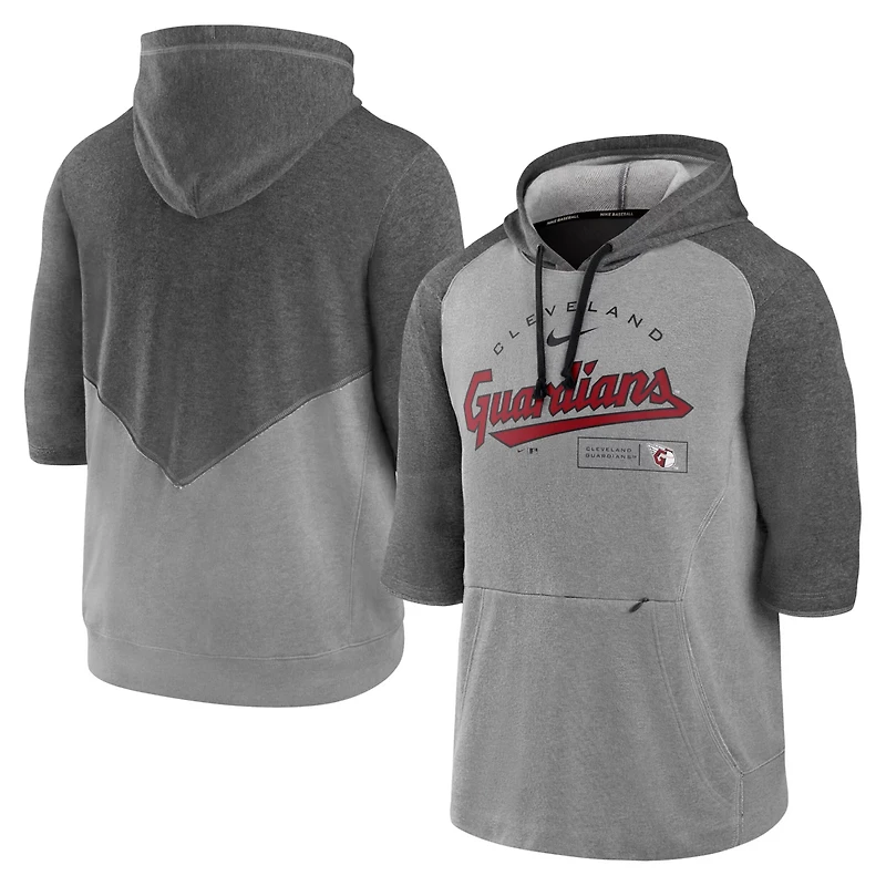 Nike Heathered Charcoal/Heathered Gray Cleveland Guardians Team Modern Arch 3/4 Sleeve Pullover Hoodie