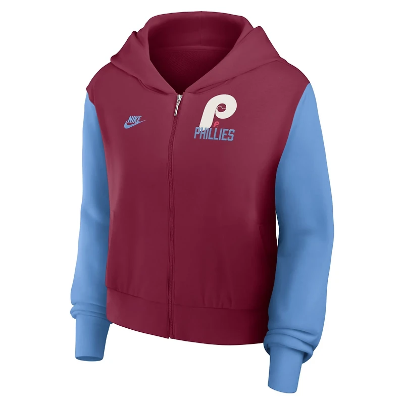 Nike Light Philadelphia Phillies Cooperstown Collection Cropped Full-Zip Hoodie