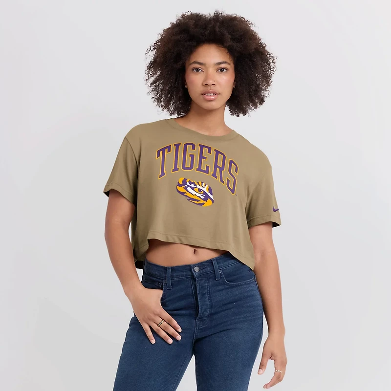 Nike LSU Tigers Power Pursuit Athletic Prep Arch Performance Cropped T-Shirt