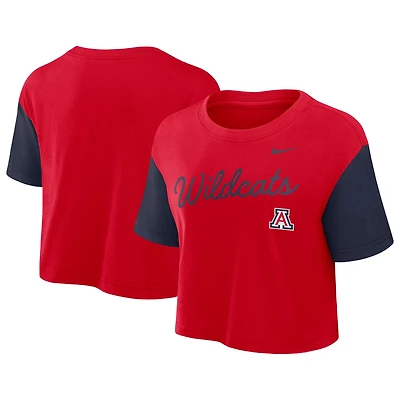 Nike Navy Arizona Wildcats Color-Block Script Dri-FIT Cropped T-Shirt