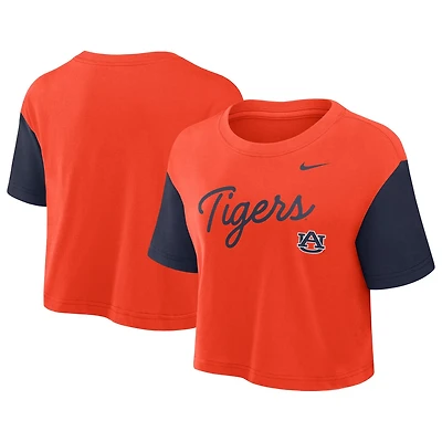 Nike Navy Auburn Tigers Color-Block Script Dri-FIT Cropped T-Shirt