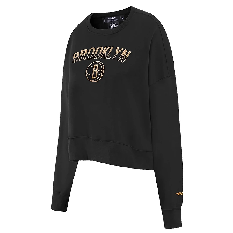 Pro Standard Brooklyn Nets Glam Cropped Pullover Sweatshirt