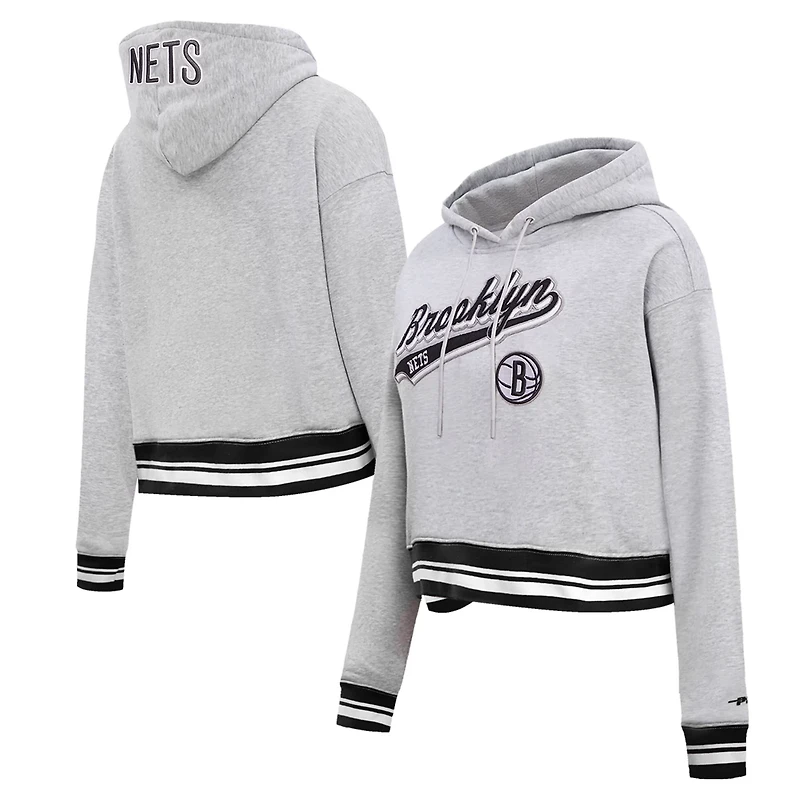Pro Standard Brooklyn Nets Script Tail Cropped Pullover Hoodie
