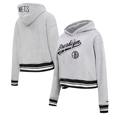 Pro Standard Brooklyn Nets Script Tail Cropped Pullover Hoodie