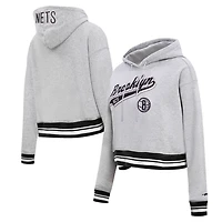 Pro Standard Brooklyn Nets Script Tail Cropped Pullover Hoodie