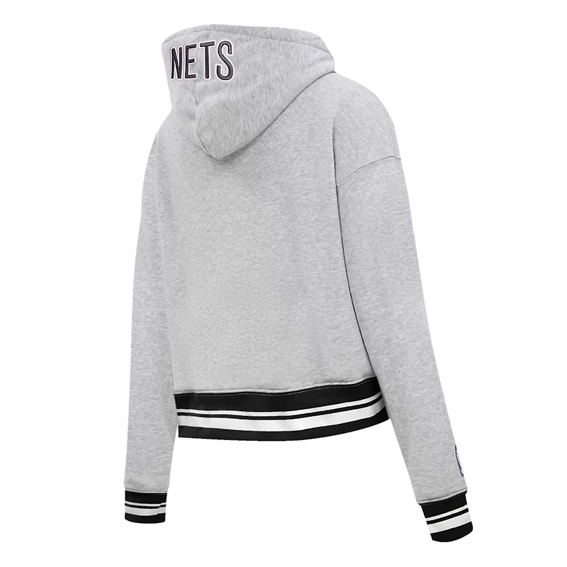 Pro Standard Brooklyn Nets Script Tail Cropped Pullover Hoodie