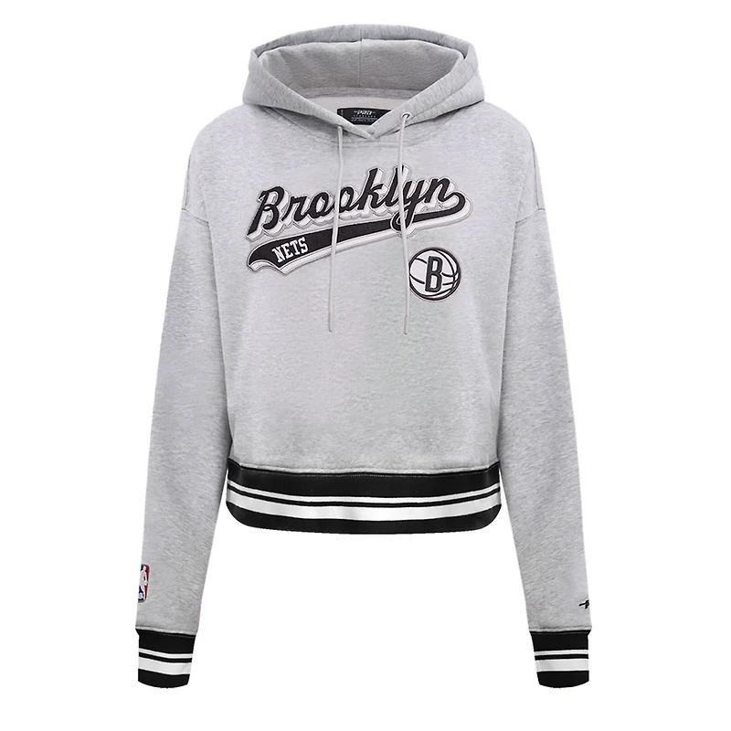 Pro Standard Brooklyn Nets Script Tail Cropped Pullover Hoodie