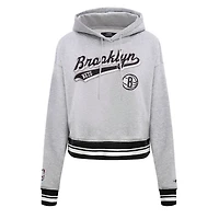 Pro Standard Brooklyn Nets Script Tail Cropped Pullover Hoodie