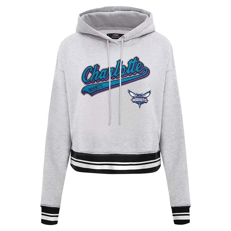Pro Standard Charlotte Hornets Script Tail Cropped Pullover Hoodie