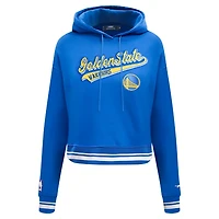 Pro Standard Golden State Warriors Script Tail Cropped Pullover Hoodie