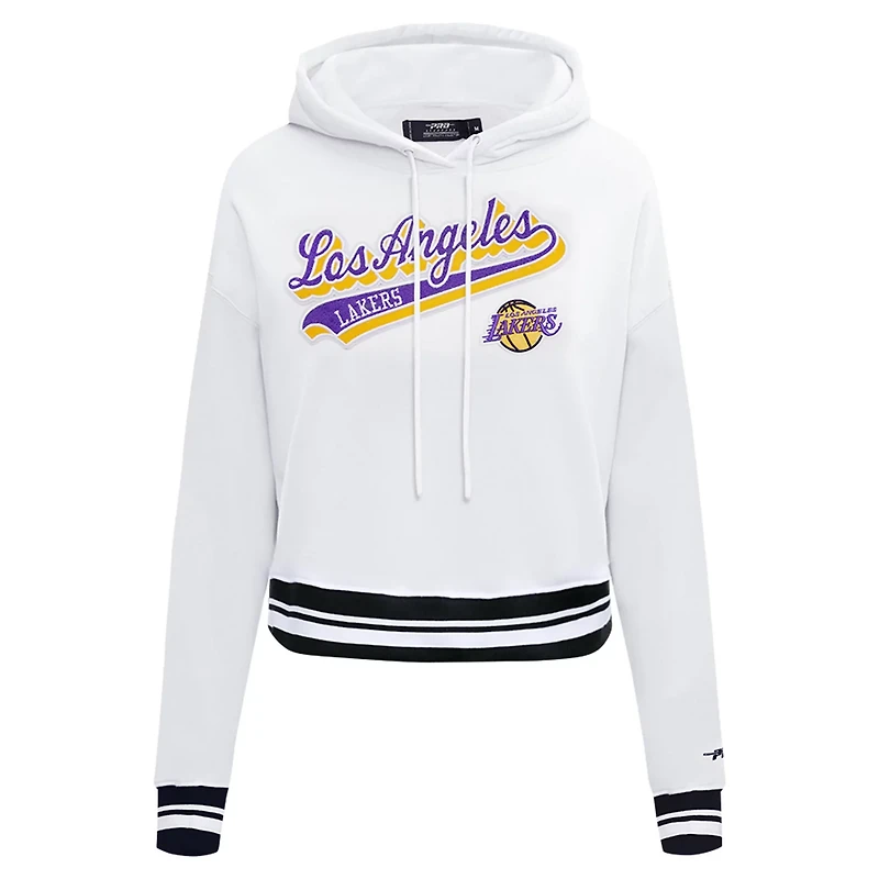 Pro Standard Los Angeles Lakers Script Tail Cropped Pullover Hoodie