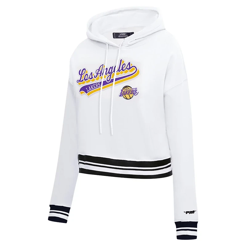 Pro Standard Los Angeles Lakers Script Tail Cropped Pullover Hoodie