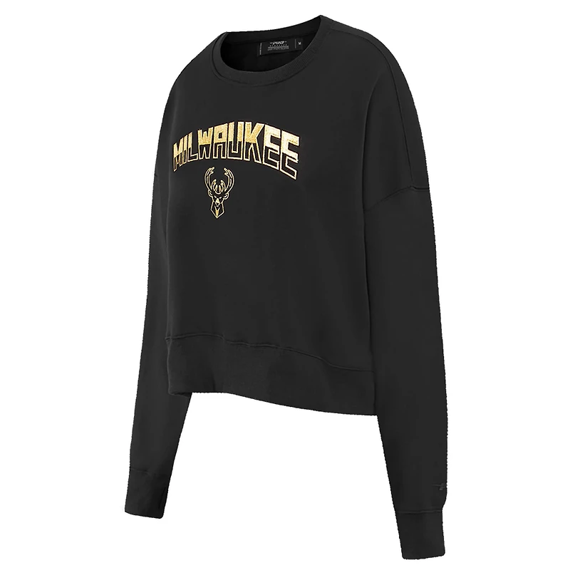 Pro Standard Milwaukee Bucks Glam Cropped Pullover Sweatshirt