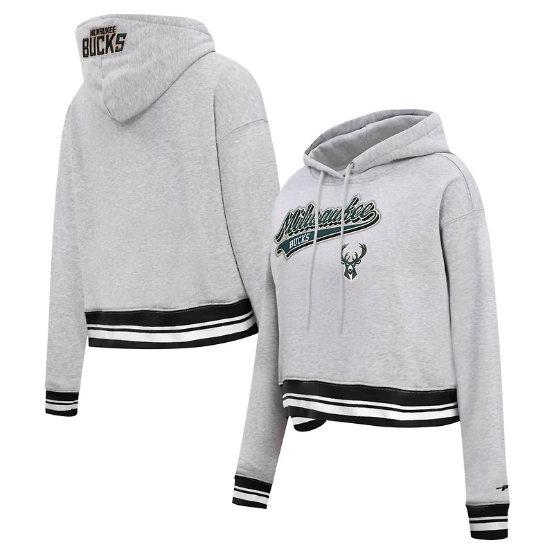 Pro Standard Milwaukee Bucks Script Tail Cropped Pullover Hoodie