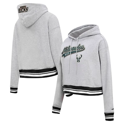 Pro Standard Milwaukee Bucks Script Tail Cropped Pullover Hoodie