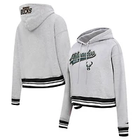 Pro Standard Milwaukee Bucks Script Tail Cropped Pullover Hoodie