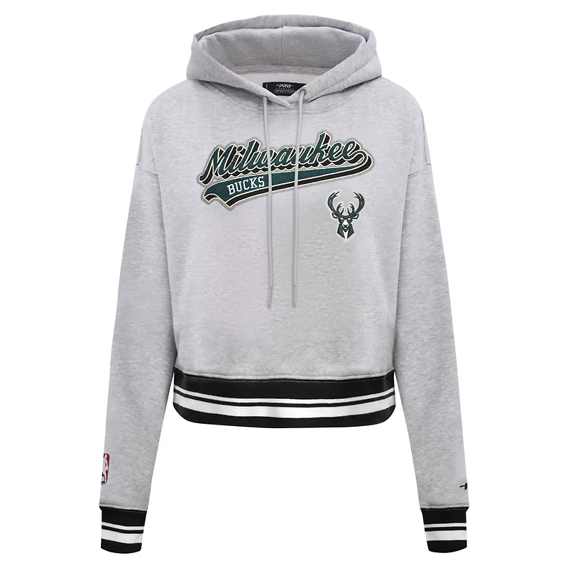Pro Standard Milwaukee Bucks Script Tail Cropped Pullover Hoodie