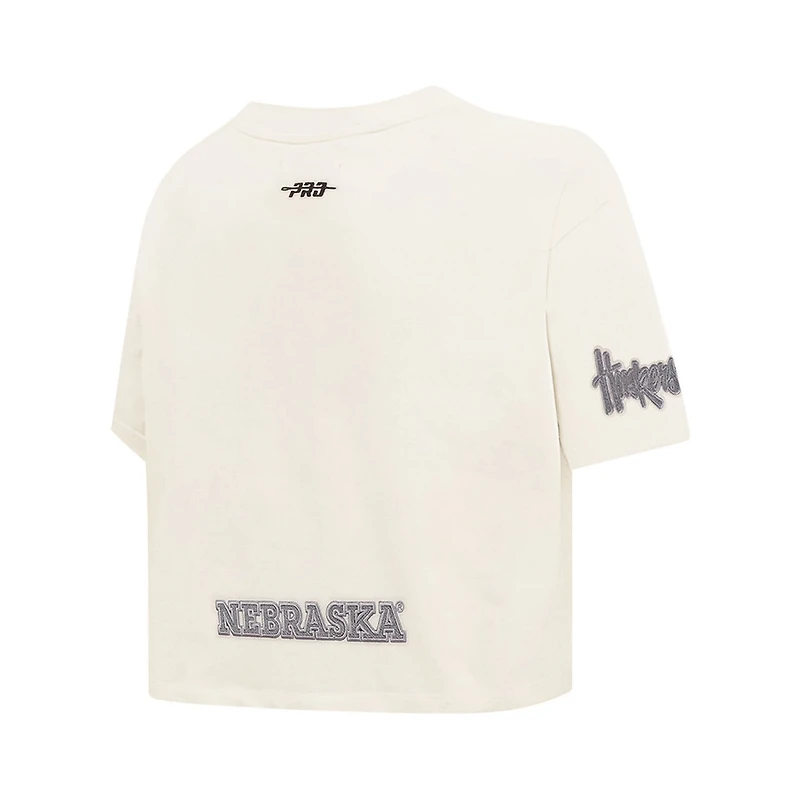 Pro Standard Nebraska Huskers Reverse French Terry Boxy Cropped T-Shirt