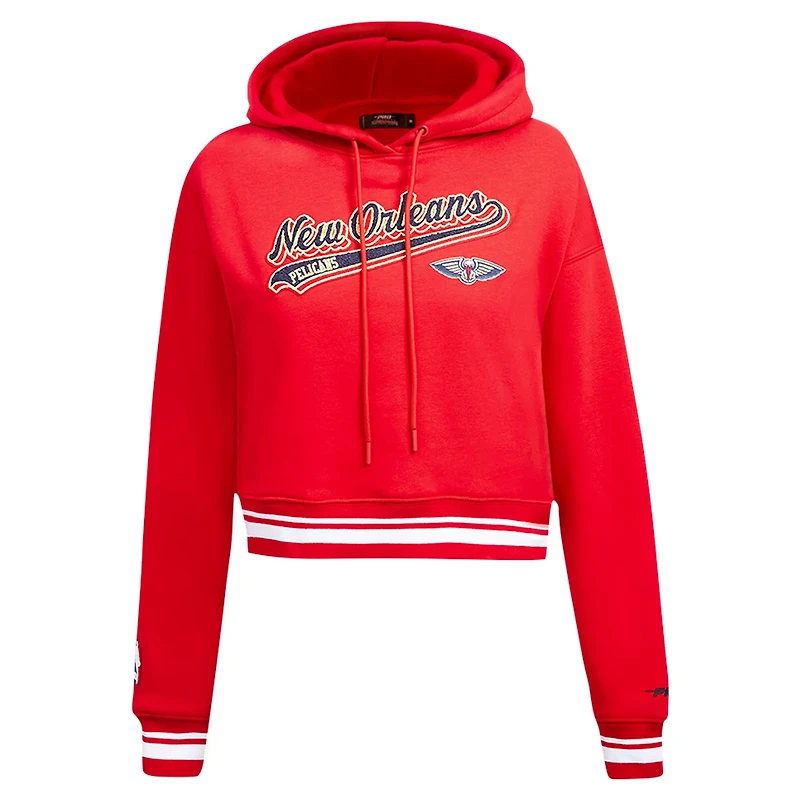 Pro Standard New Orleans Pelicans Script Tail Cropped Pullover Hoodie