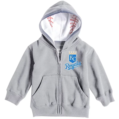 Soft as a Grape Heathered Gray Kansas City Royals Baseball Print Full-Zip Hoodie