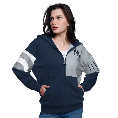Starter Gray New York Yankees Curve Ball Full Zip Hoodie Sweatshirt