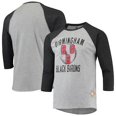 Stitches Heathered Gray Birmingham Barons Negro League Wordmark Raglan 3 4-Sleeve T-Shirt