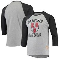 Stitches Heathered Gray Birmingham Barons Negro League Wordmark Raglan 3 4-Sleeve T-Shirt