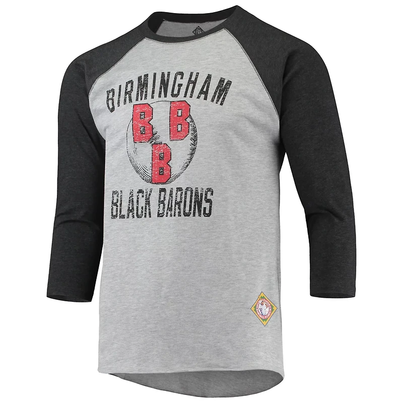Stitches Heathered Gray Birmingham Barons Negro League Wordmark Raglan 3 4-Sleeve T-Shirt