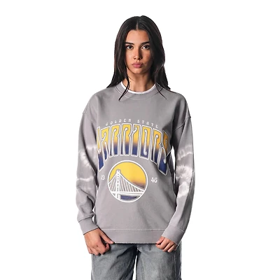 The Wild Collective Golden State Warriors Bleached Tie-Dye Pullover Sweatshirt