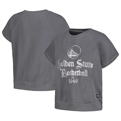 The Wild Collective Golden State Warriors Embroidered Fleece Raglan Short Sleeve Pullover Sweatshirt