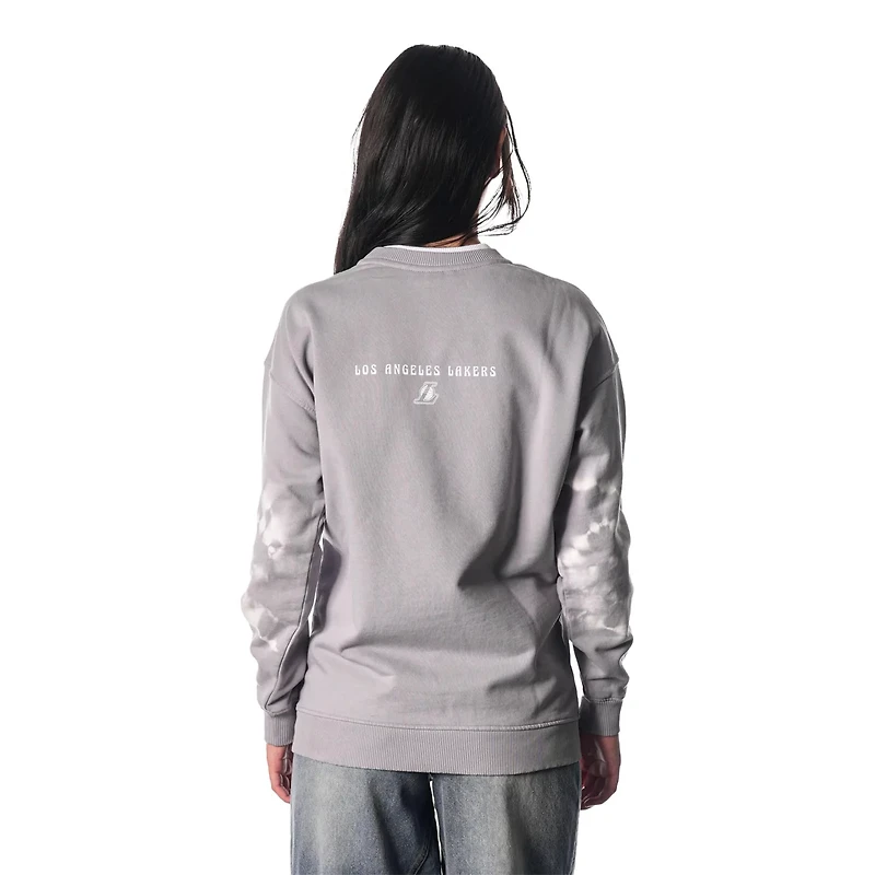 The Wild Collective Los Angeles Lakers Bleached Tie-Dye Pullover Sweatshirt