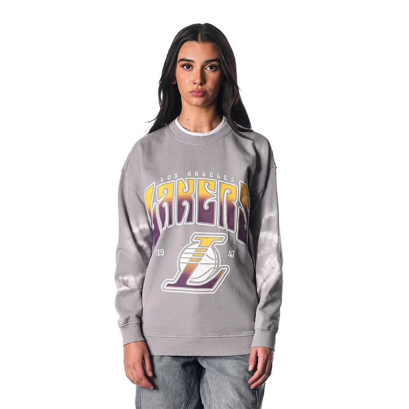 The Wild Collective Los Angeles Lakers Bleached Tie-Dye Pullover Sweatshirt