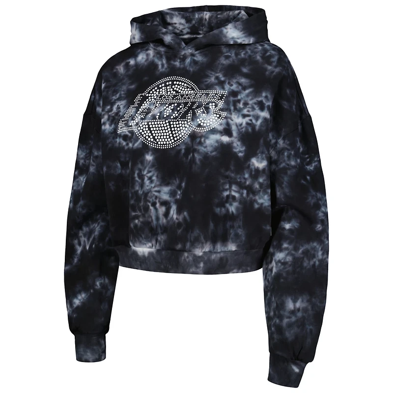 The Wild Collective Los Angeles Lakers Tie-Dye Cropped Pullover Hoodie