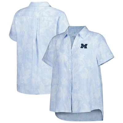 Tommy Bahama Light Michigan Wolverines Legacy Leaves Camp Button-Up Shirt