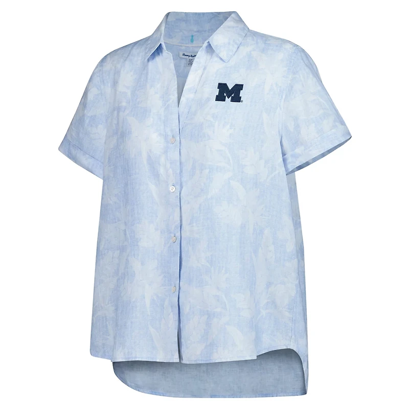 Tommy Bahama Light Michigan Wolverines Legacy Leaves Camp Button-Up Shirt