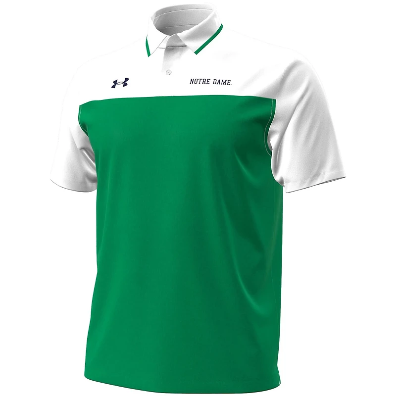 Under Armour Navy Notre Dame Fighting Irish Green Blocked Polo