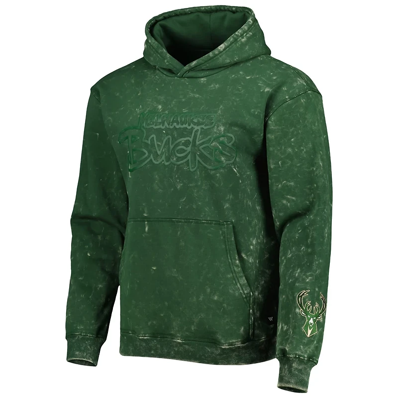 Unisex The Wild Collective Hunter Milwaukee Bucks Tonal Acid Wash Pullover Hoodie