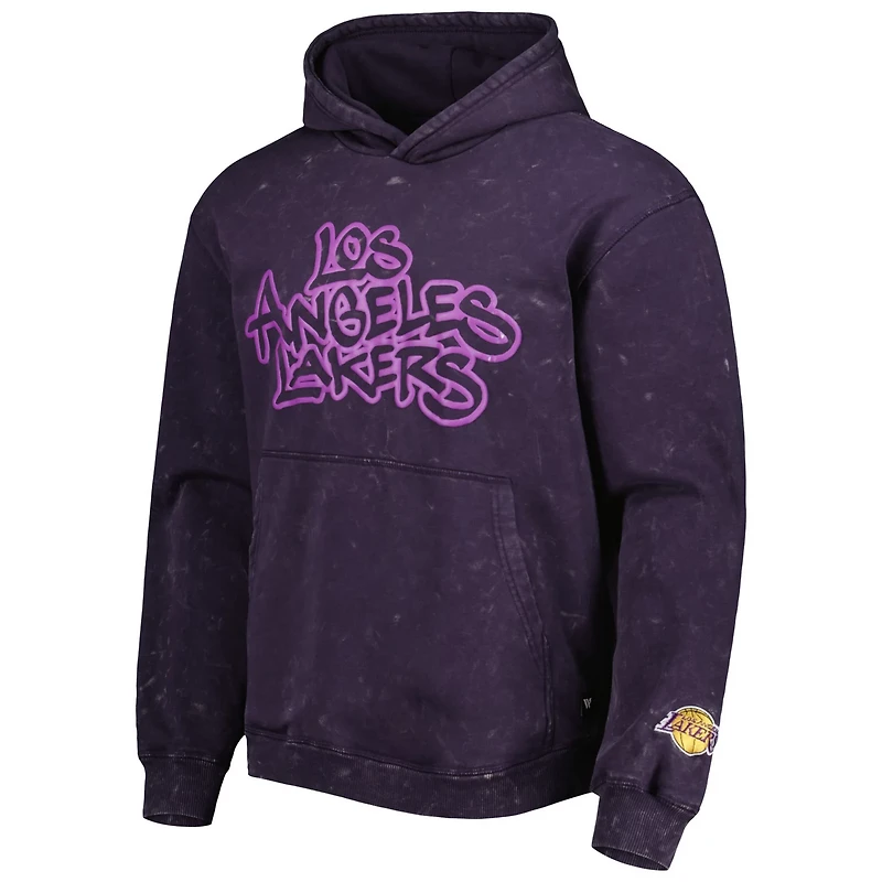 Unisex The Wild Collective Los Angeles Lakers Tonal Acid Wash Pullover Hoodie