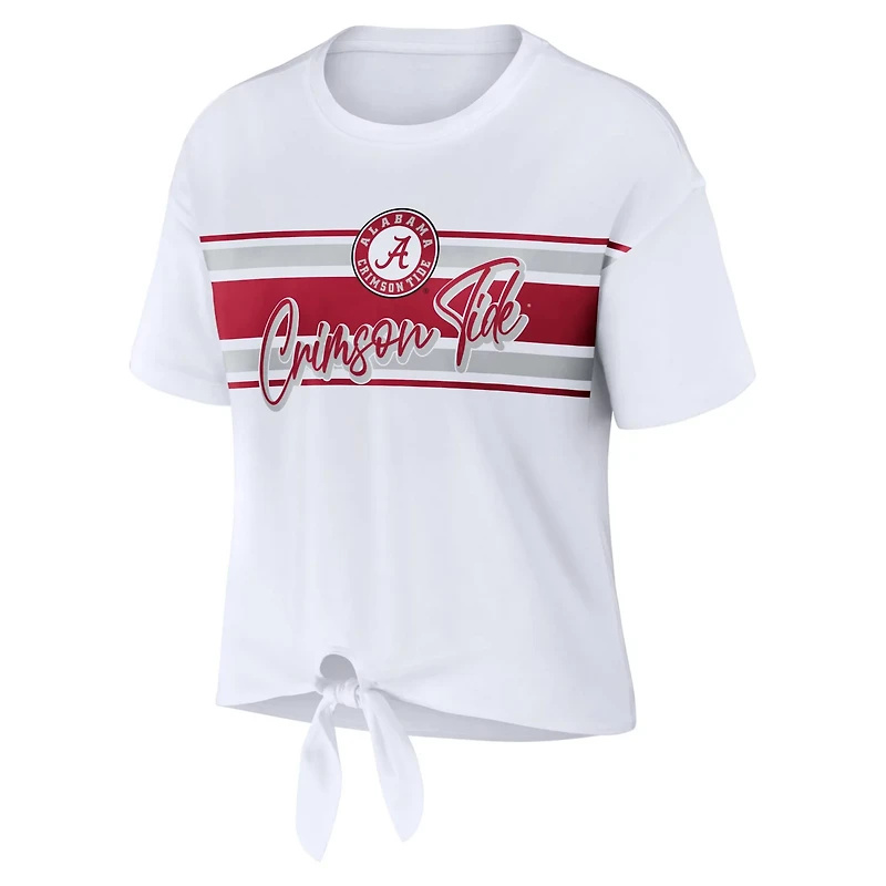 WEAR by Erin Andrews Alabama Crimson Tide Striped Front Knot Cropped T-Shirt