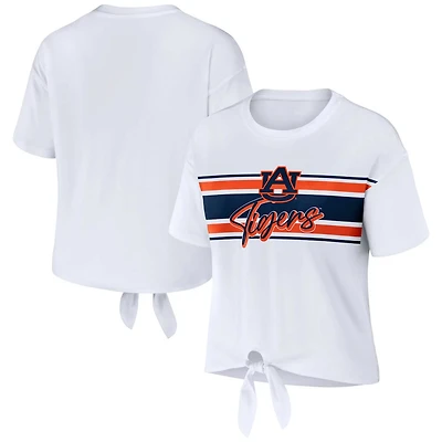 WEAR by Erin Andrews Auburn Tigers Striped Front Knot Cropped T-Shirt