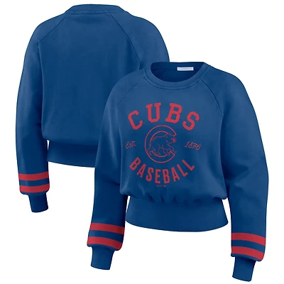 WEAR by Erin Andrews Chicago Cubs Vintage Washed Cropped Pullover Sweatshirt