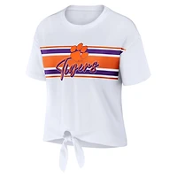 WEAR by Erin Andrews Clemson Tigers Striped Front Knot Cropped T-Shirt