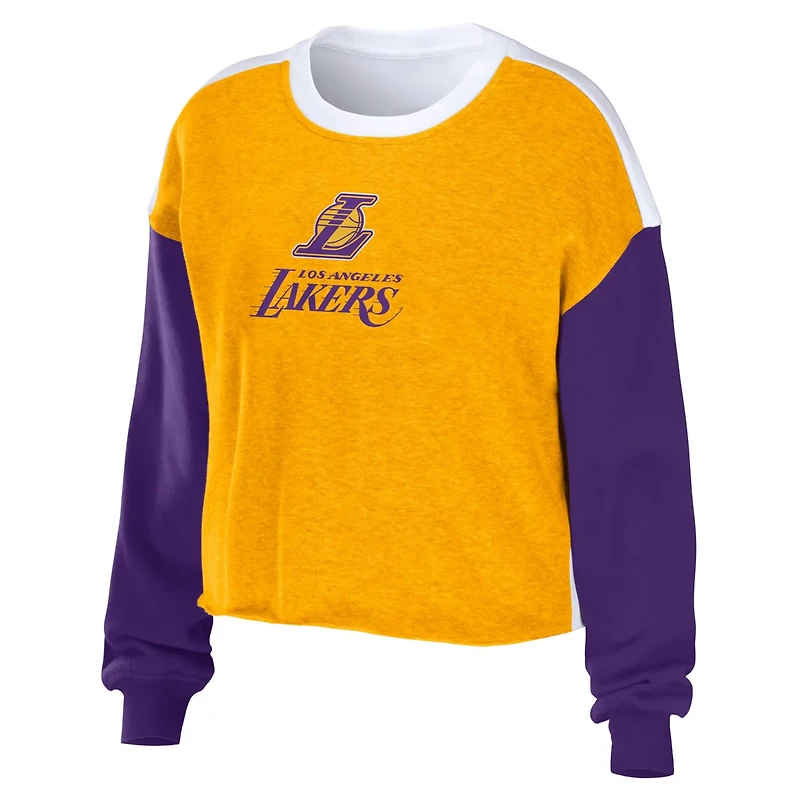 WEAR by Erin Andrews Heather Los Angeles Lakers Mixed Letter Cropped Pullover Sweatshirt
