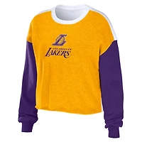 WEAR by Erin Andrews Heather Los Angeles Lakers Mixed Letter Cropped Pullover Sweatshirt