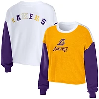 WEAR by Erin Andrews Heather Los Angeles Lakers Mixed Letter Cropped Pullover Sweatshirt