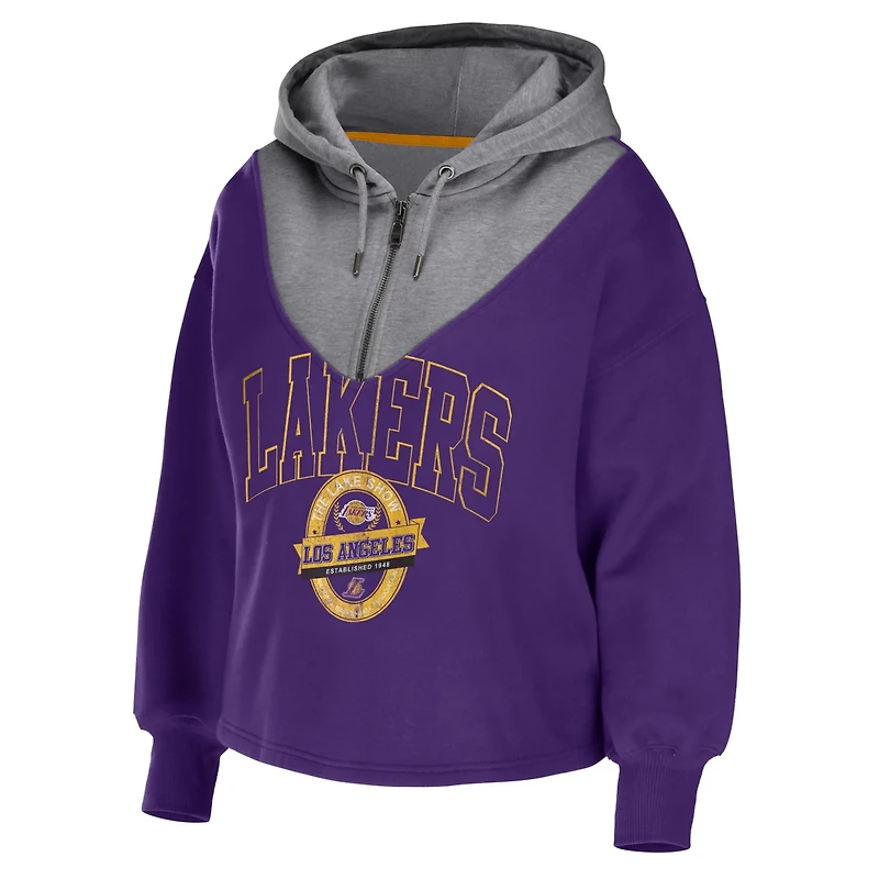 WEAR by Erin Andrews Los Angeles Lakers Pieced Quarter-Zip Hoodie Jacket