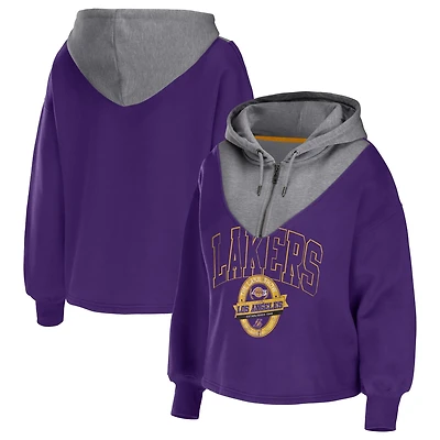 WEAR by Erin Andrews Los Angeles Lakers Pieced Quarter-Zip Hoodie Jacket