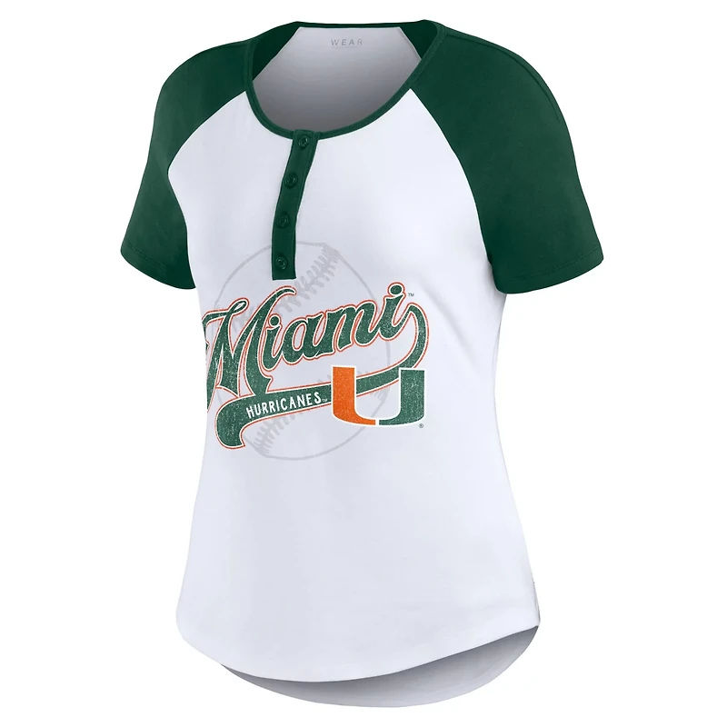 WEAR by Erin Andrews Miami Hurricanes Baseball Logo Raglan Henley T-Shirt