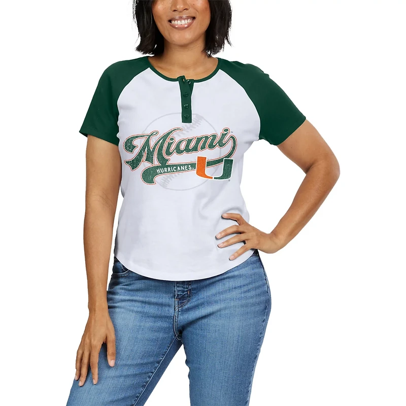WEAR by Erin Andrews Miami Hurricanes Baseball Logo Raglan Henley T-Shirt